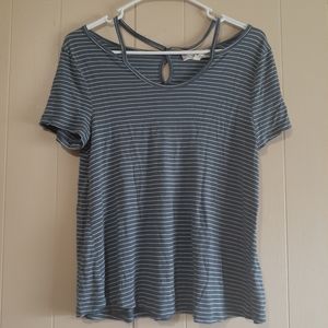 Pink Rose vintage top small gray blue white top